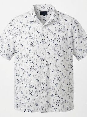 Saddlebred Men's 2XLT White Palm Tree Short‎ Sleeve Button-Down Shirt